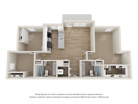 a 3d floor plan of a 2100 sq ft apartment
